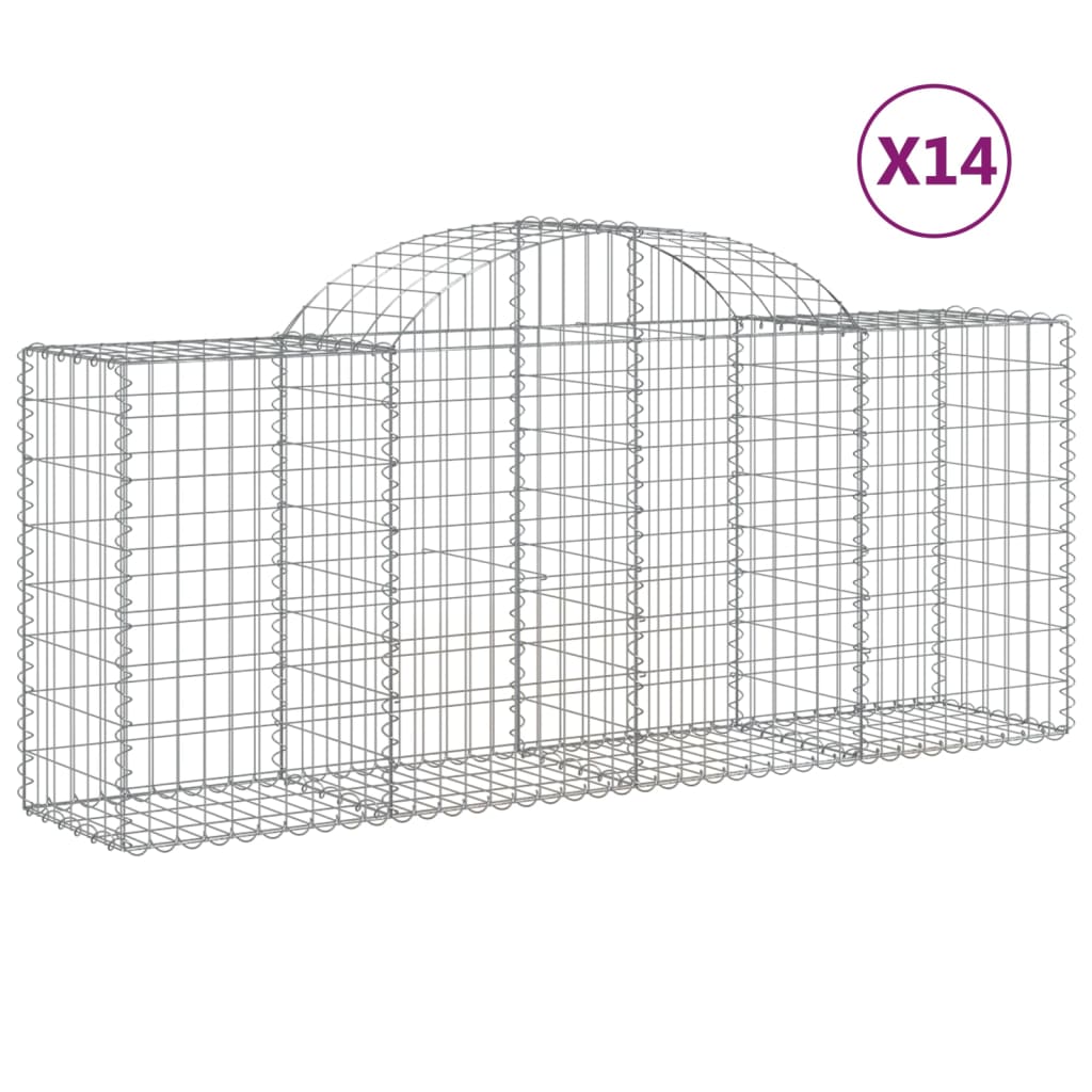 vidaXL buede gabionkurve 14 stk. 200x50x80/100 cm galvaniseret jern