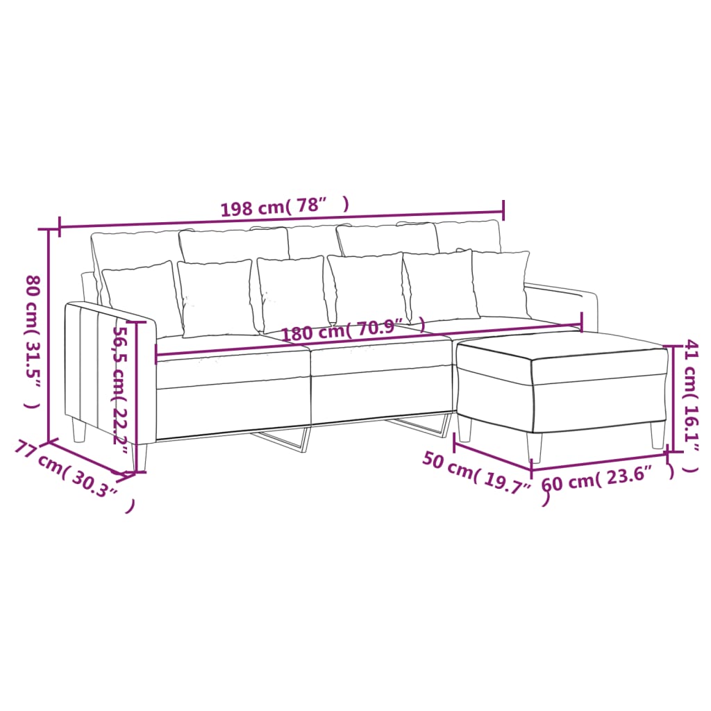 vidaXL 3-personers sofa med fodskammel 180 cm velour Mørkegrøn