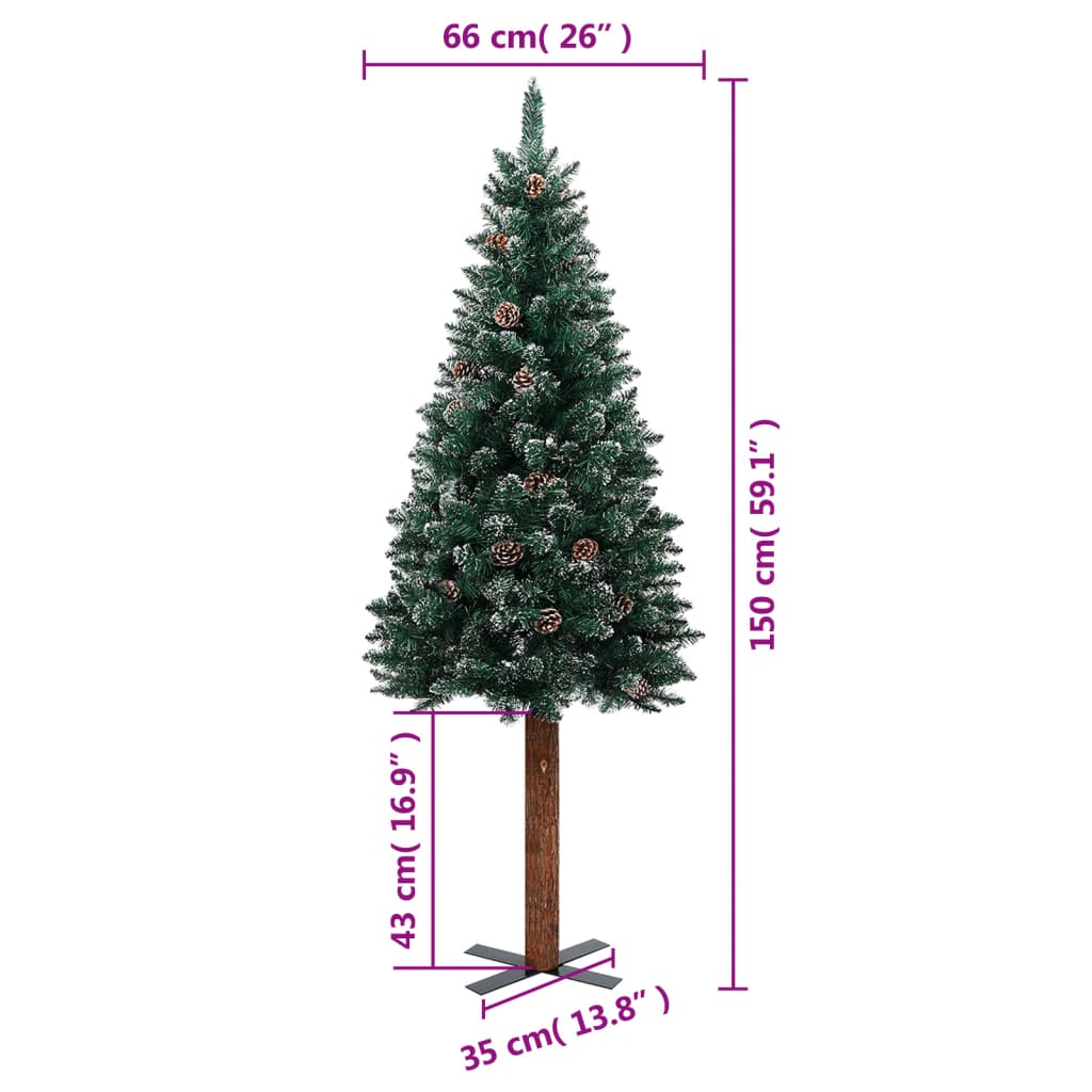 vidaXL smalt juletræ med ægte træ og hvid sne 150 cm PVC grøn