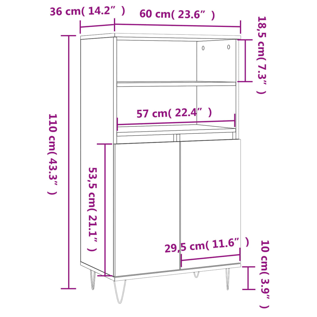 vidaXL skab 60x36x110 cm konstrueret træ hvid højglans