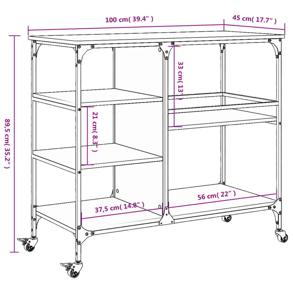 vidaXL køkkenvogn 100x45x89,5 cm konstrueret træ sonoma-eg