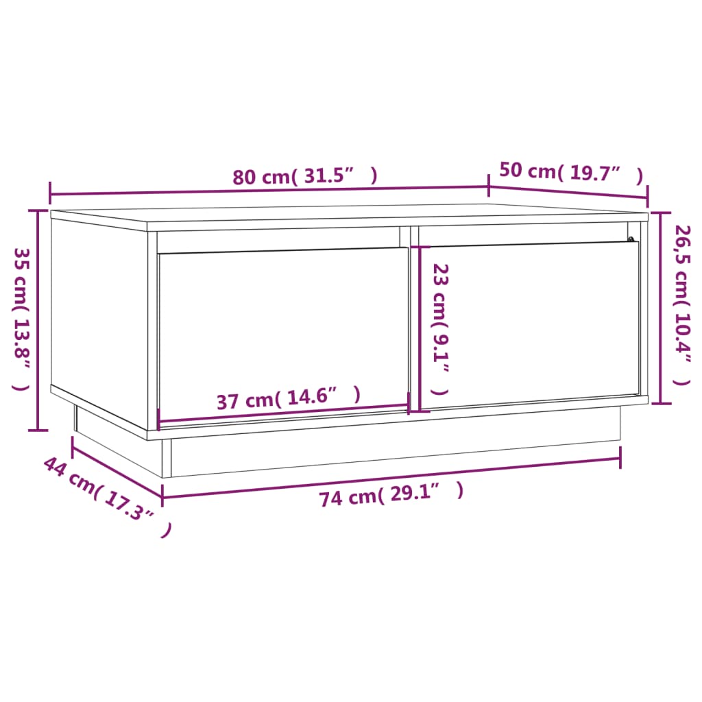 vidaXL sofabord 80x50x35 cm massivt fyrretræ gyldenbrun