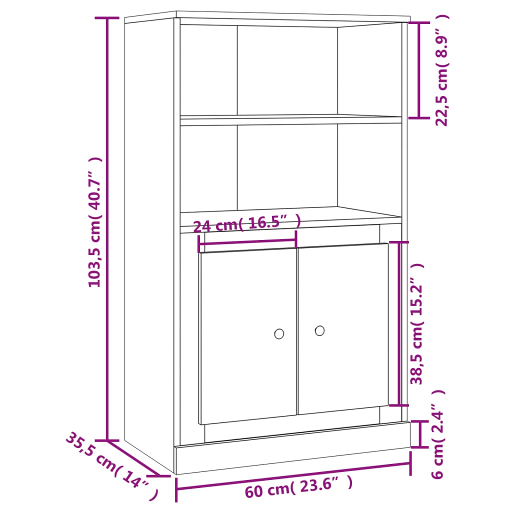 vidaXL skænk 60x35,5x103,5 cm konstrueret træ hvid højglans