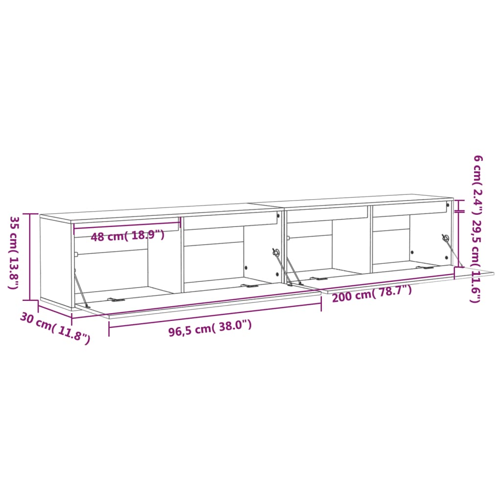 vidaXL vægskabe 2 stk. 100x30x35 cm massivt fyrretræ