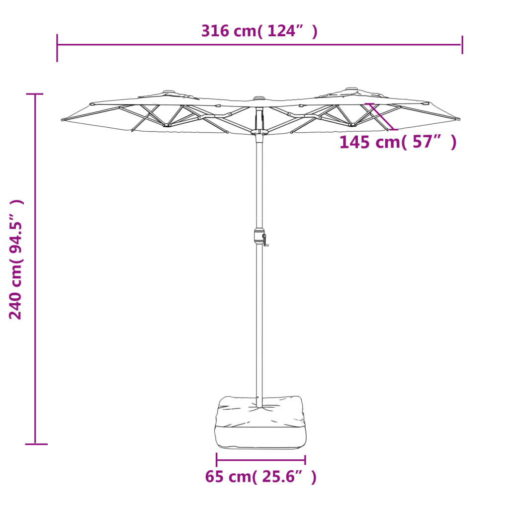 vidaXL parasol med dobbelt parasoldug og LED-lys 316x240 cm terrakotta