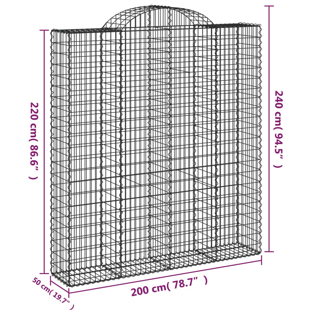 vidaXL buede gabionkurve 2 stk. 200x50x220/240 cm galvaniseret jern