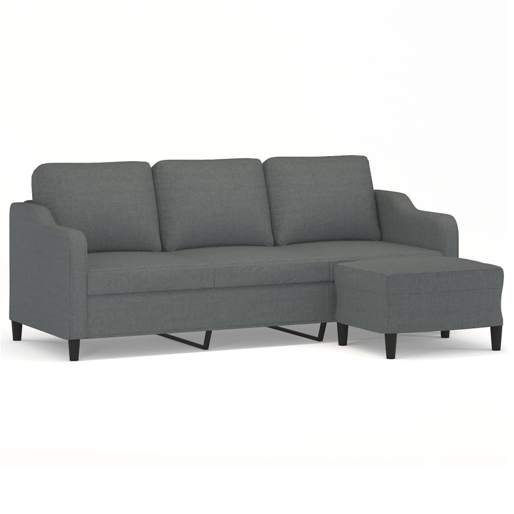 vidaXL 3-personers sofa med fodskammel 180 cm stof Mørkegrå