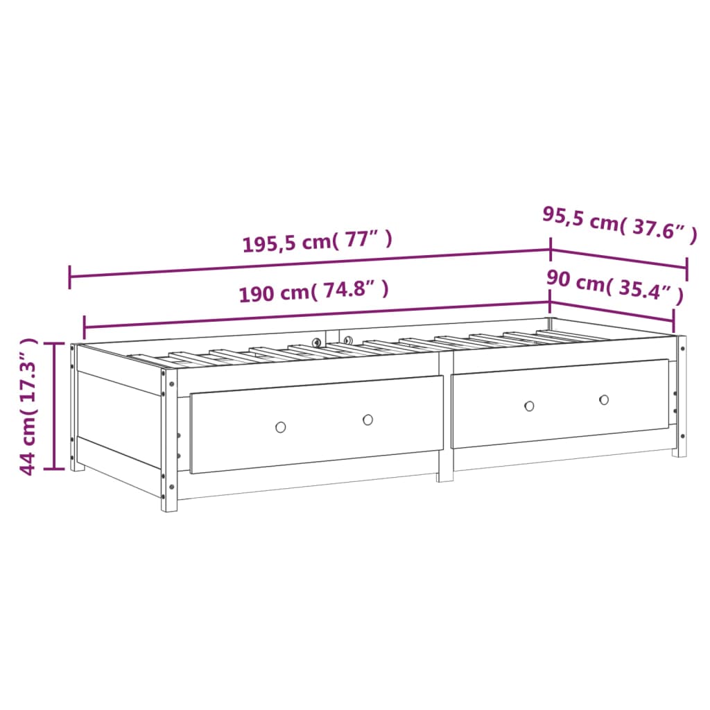 vidaXL daybed 90x190 cm Single massivt fyrretræ grå