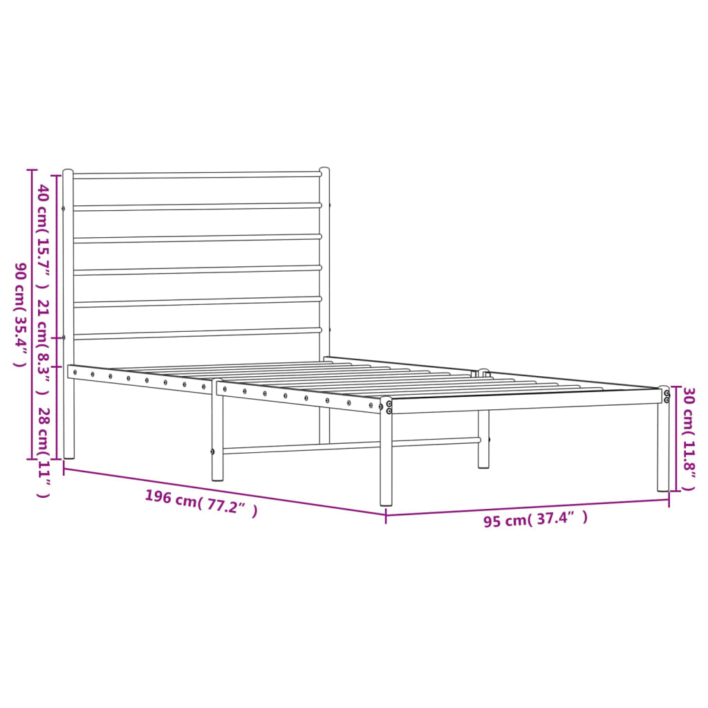 vidaXL sengeramme med sengegavl 90x190 cm metal sort