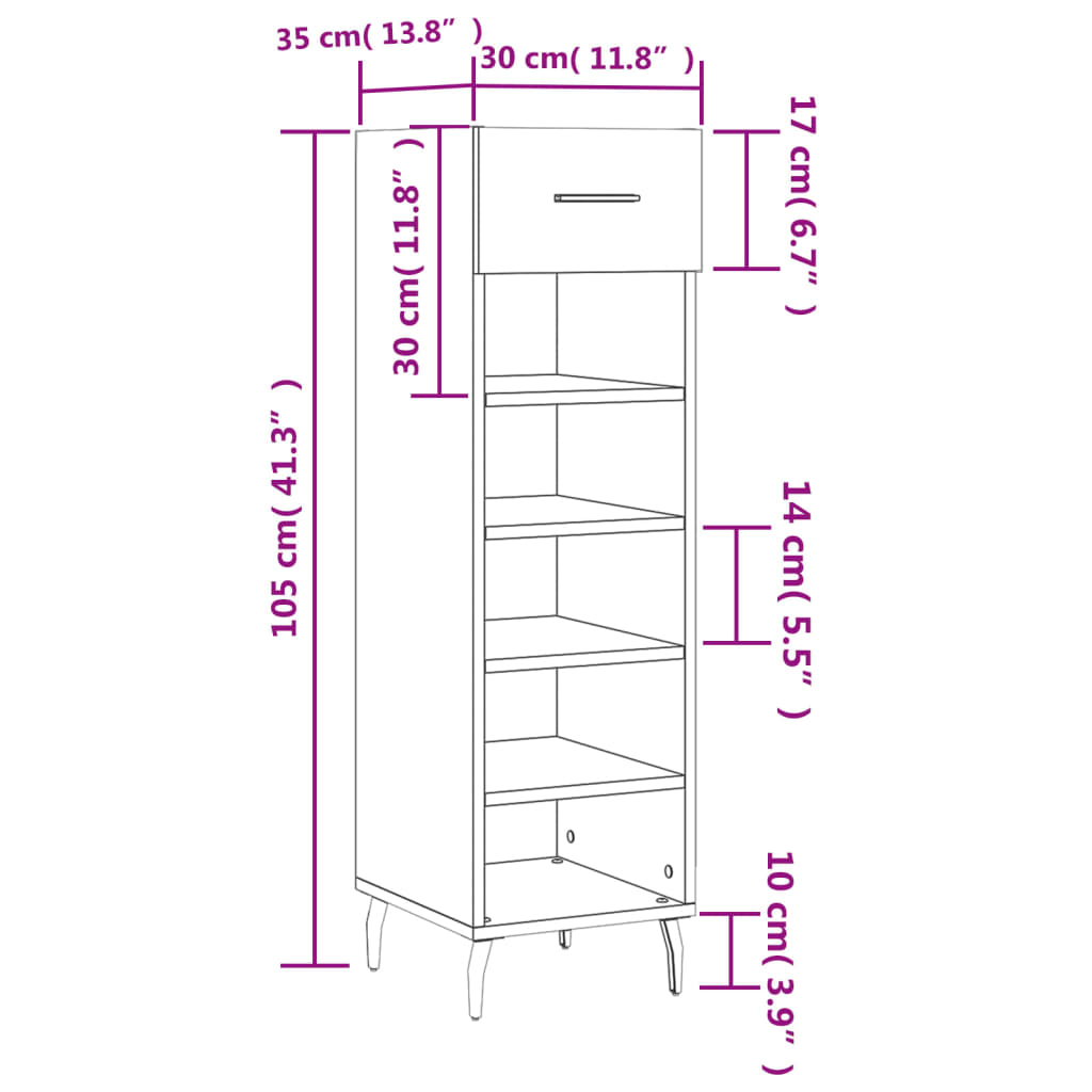 vidaXL skoreol 30x35x105 cm konstrueret træ sonoma-eg