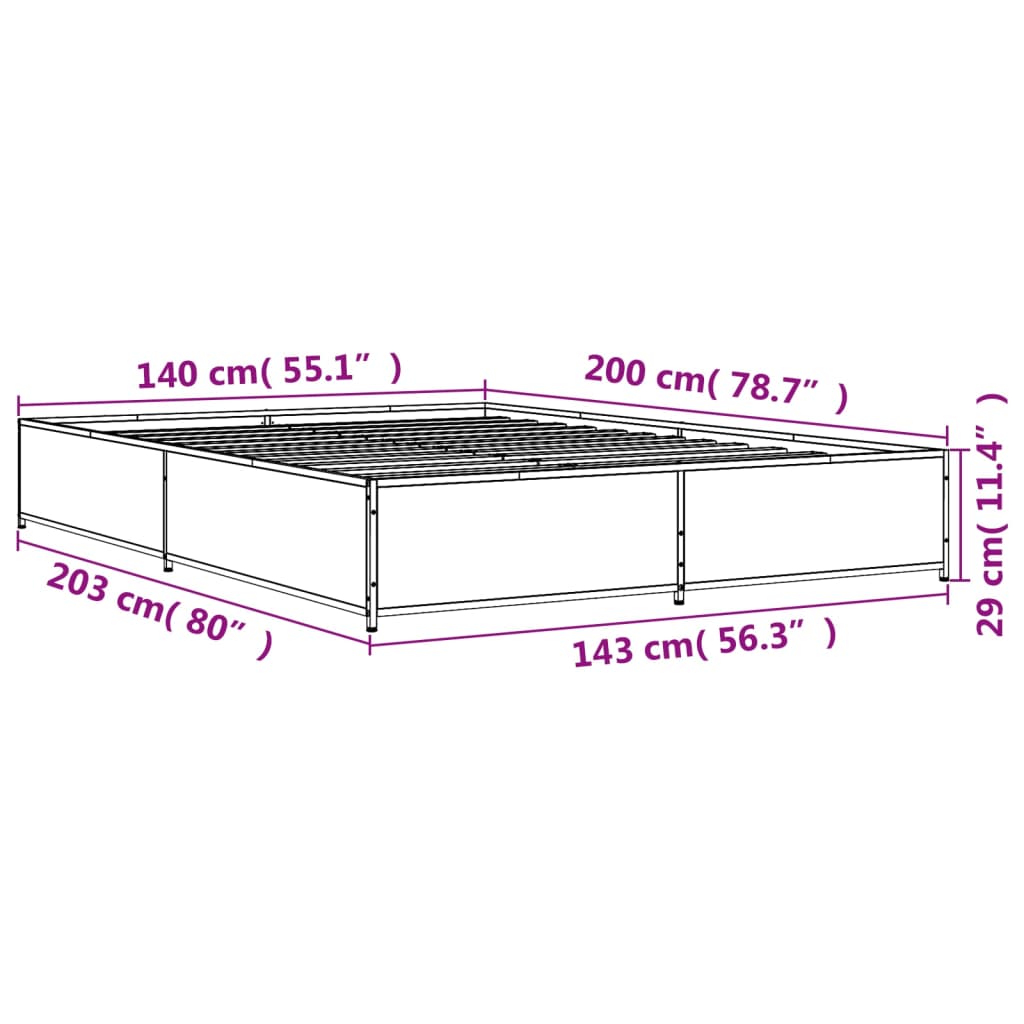 vidaXL sengestel 140x200 cm konstrueret træ og metal grå sonoma-eg