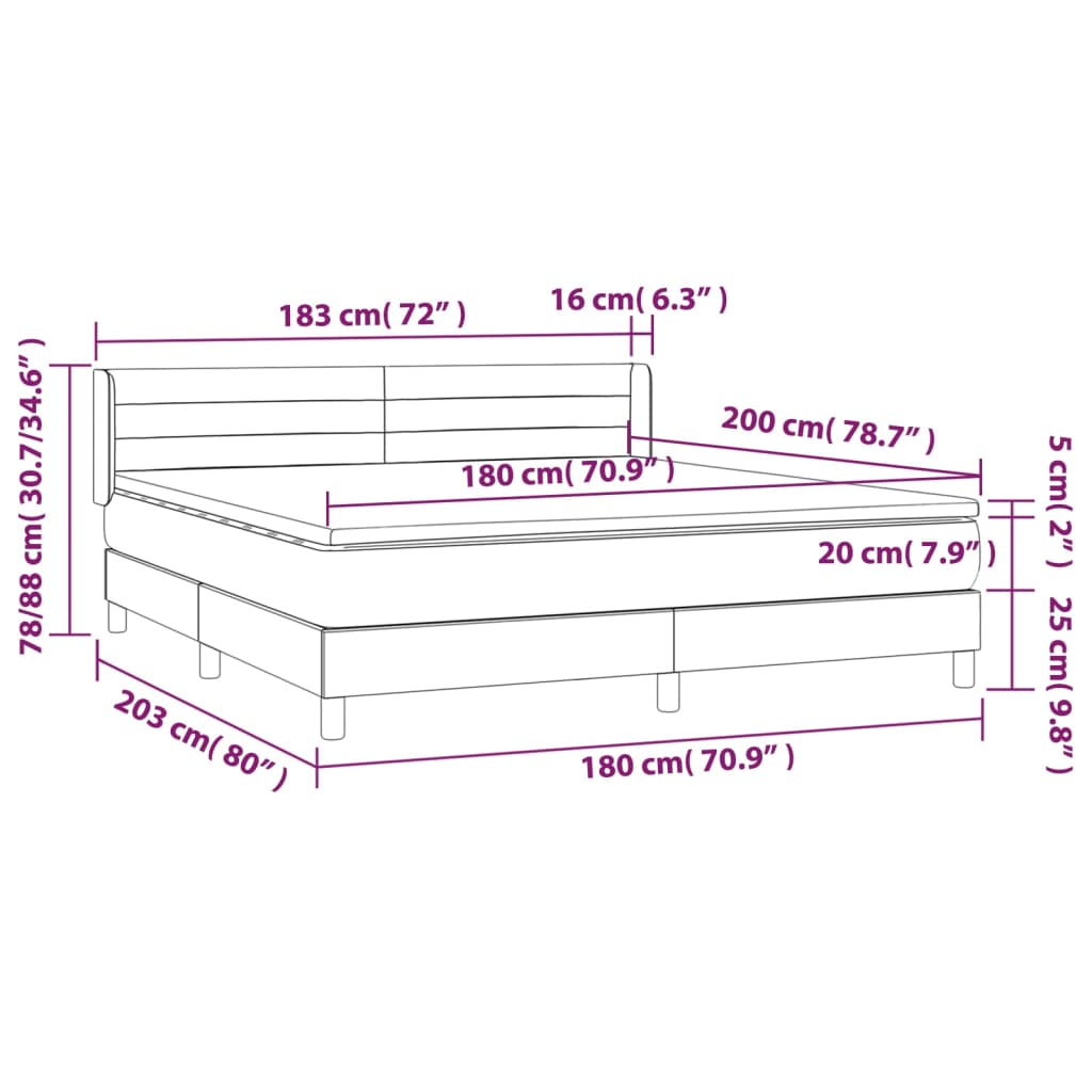 vidaXL kontinentalseng med madras 180x200 cm stof mørkegrå