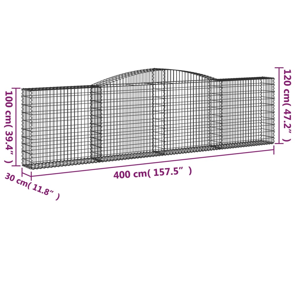 vidaXL buede gabionkurve 2 stk. 400x30x100/120 cm galvaniseret jern