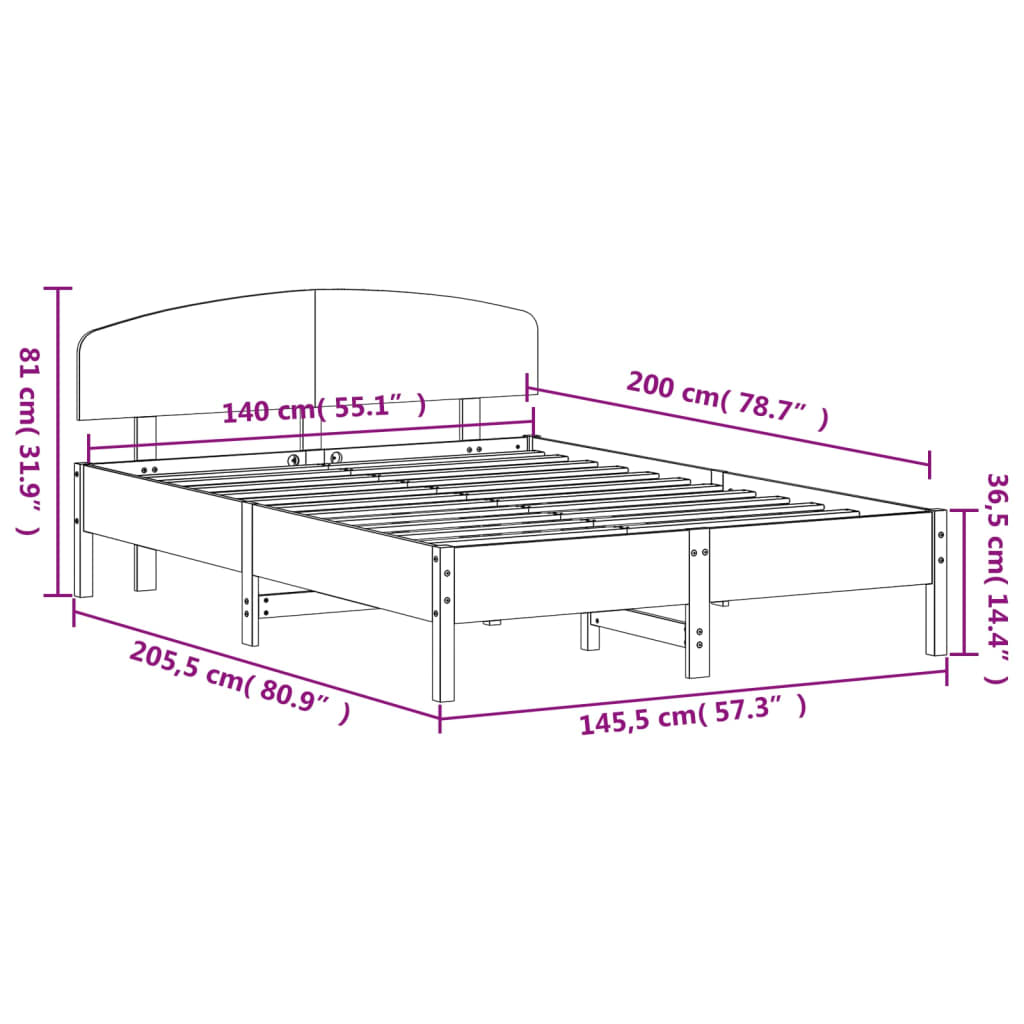 vidaXL sengeramme uden madras 140x200 cm massivt fyrretræ hvid