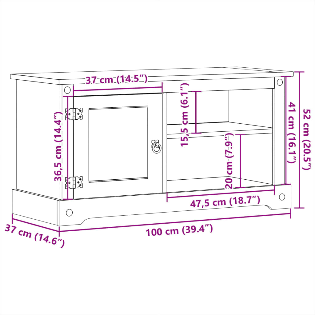 vidaXL tv-bord Corona 100x37x52 cm massivt fyrretræ