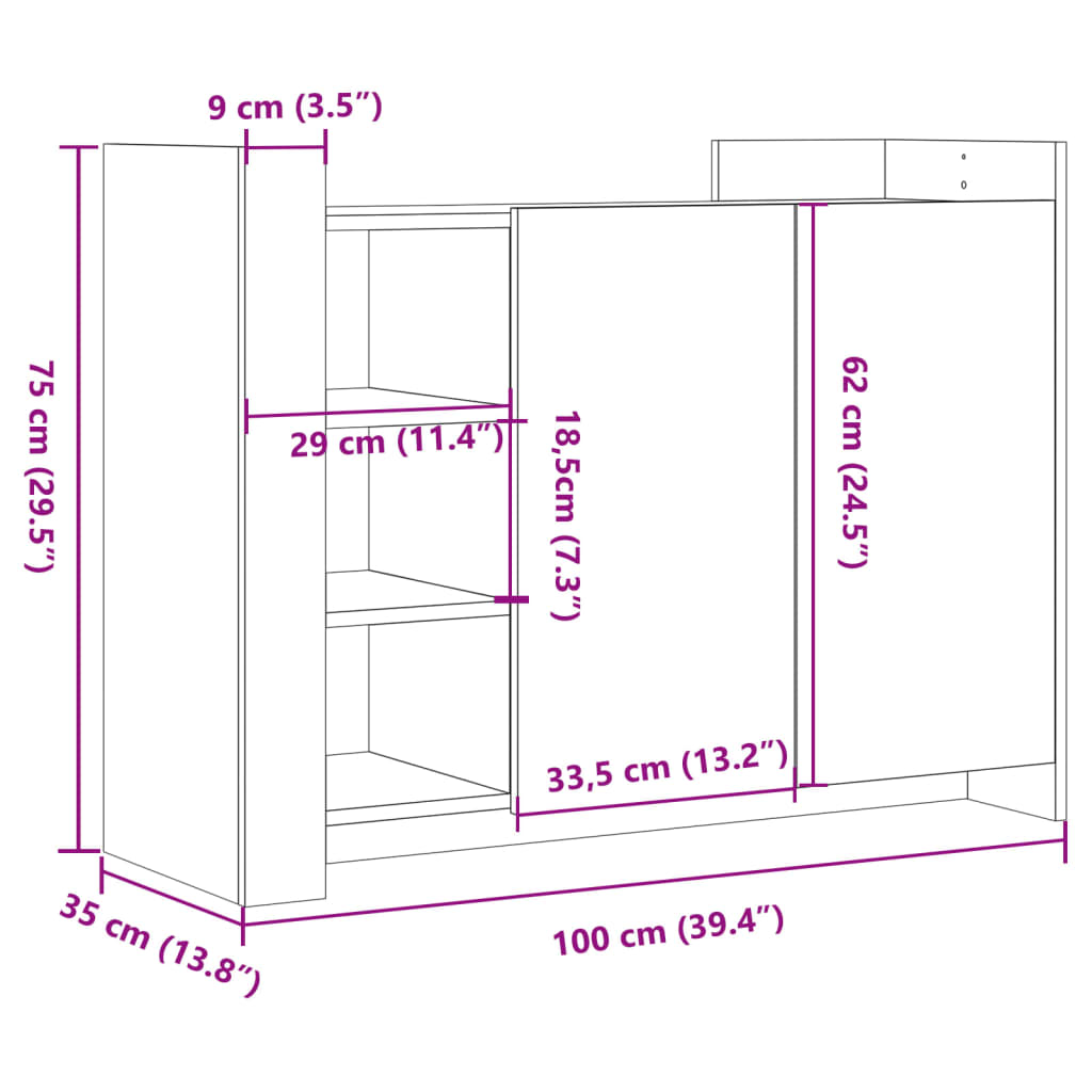 vidaXL skænk 100x35x75 cm konstrueret træ sonoma-eg