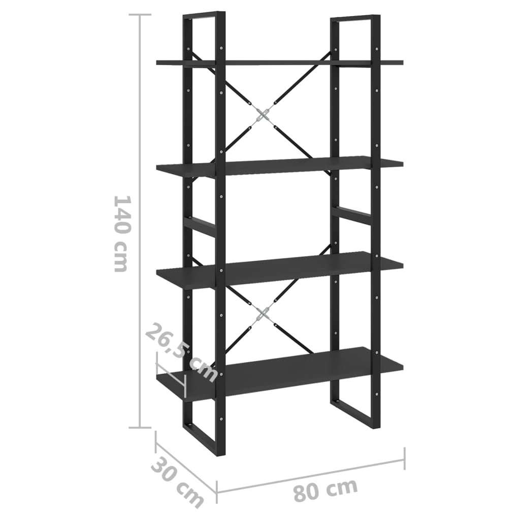 vidaXL bogreol med 4 hylder 80x30x140 cm konstrueret træ grå