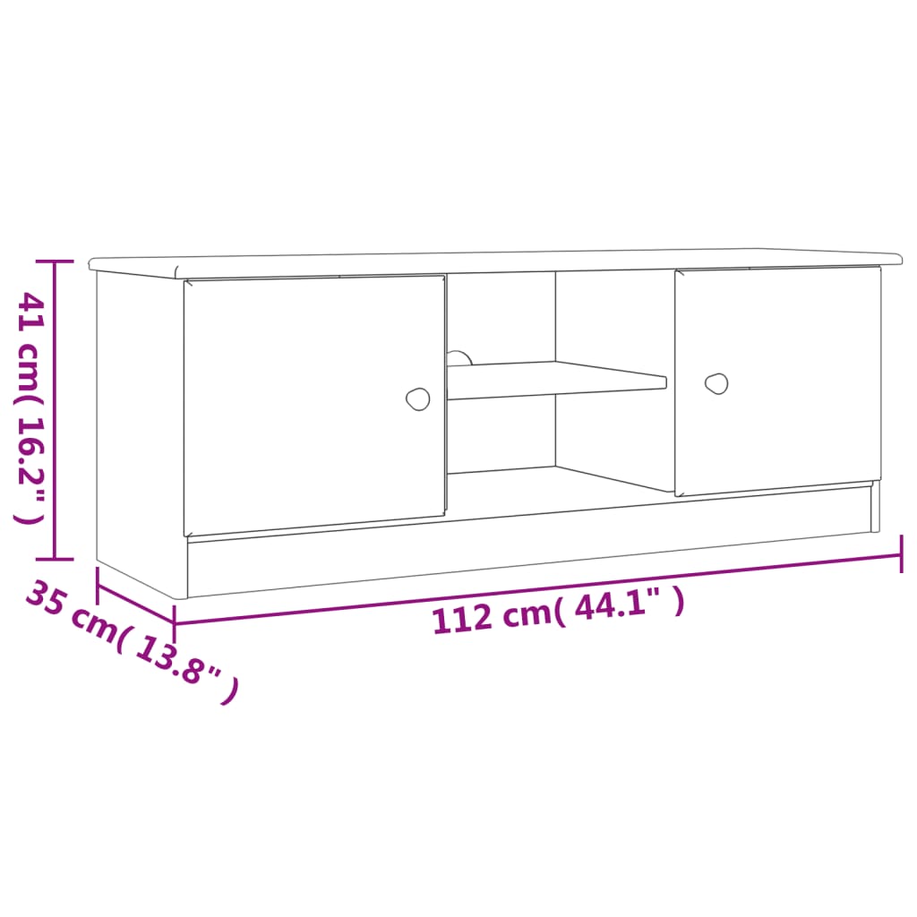 vidaXL sengebord ALTA 112x35x41 cm massivt fyrretræ hvid