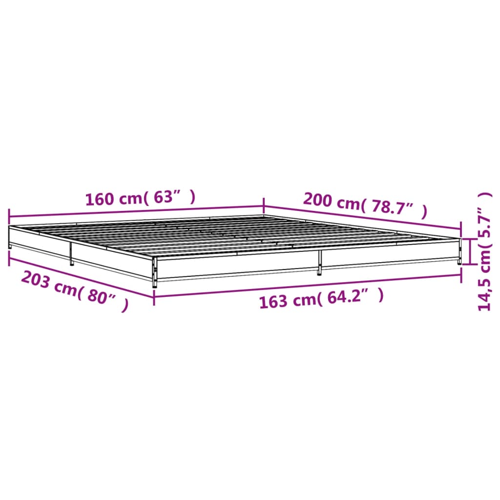 vidaXL sengestel 160x200 cm konstrueret træ og metal brun egetræ