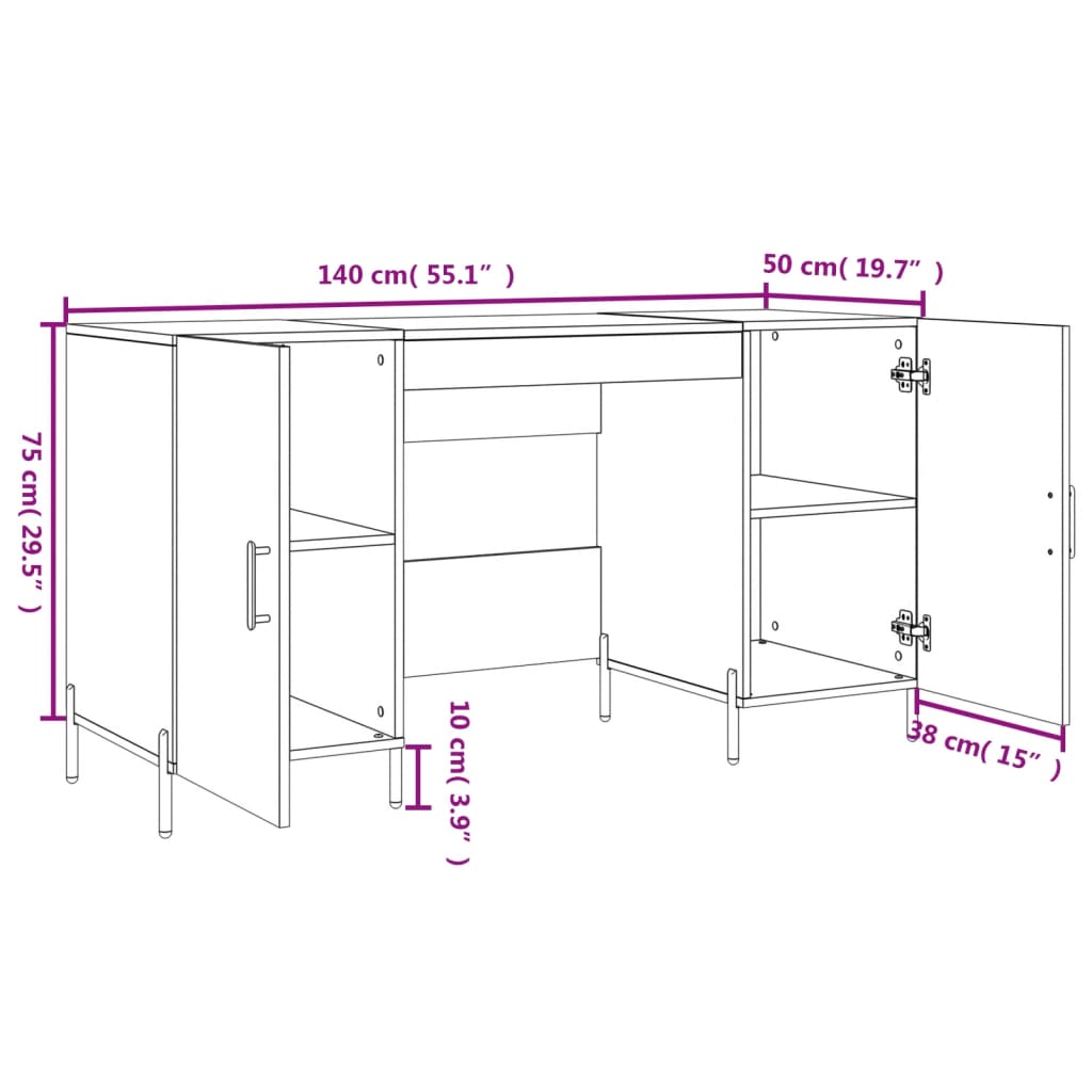 vidaXL skrivebord 140x50x75 cm konstrueret træ grå sonoma-eg