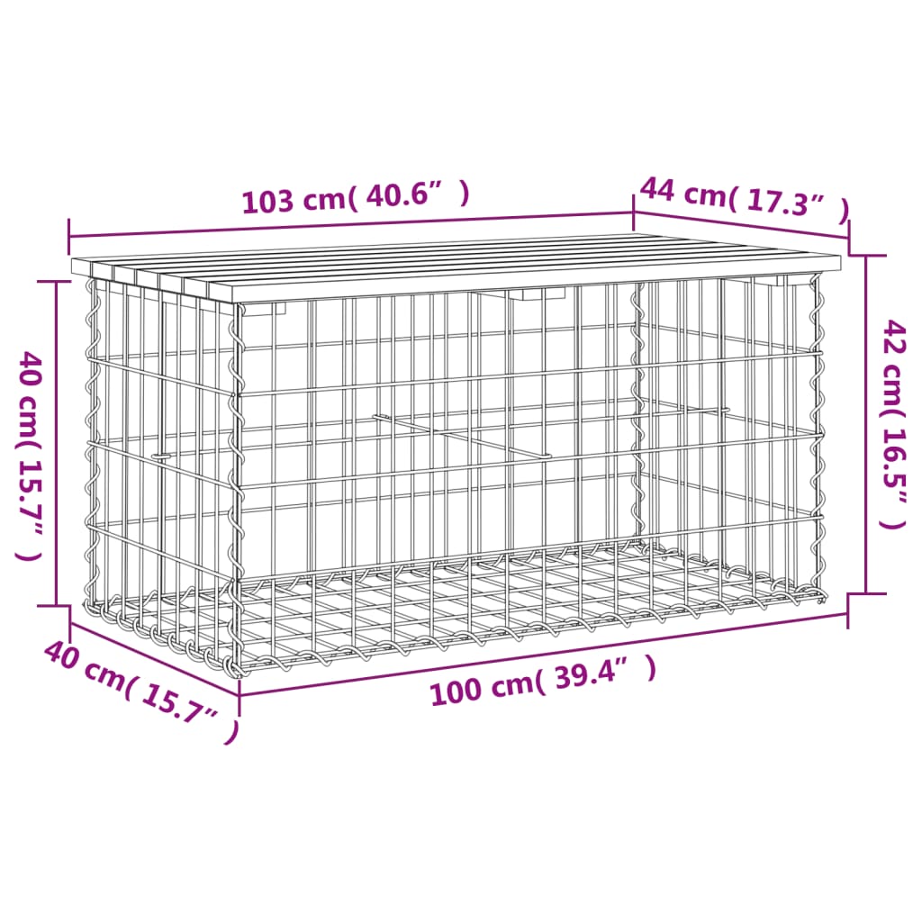 vidaXL havebænk med gabiondesign 103x44x42 cm imprægneret fyrretræ