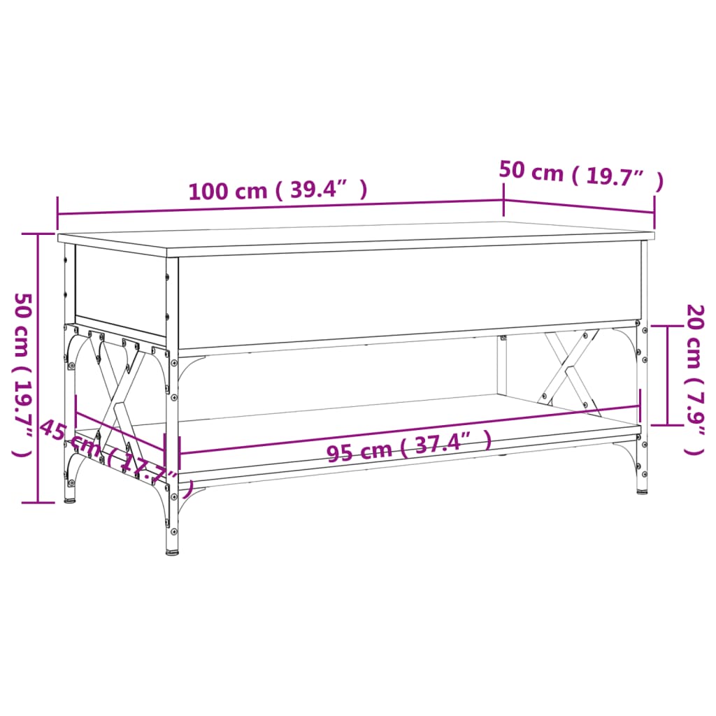 vidaXL sofabord 100x50x50 cm konstrueret træ og metal brunt eg