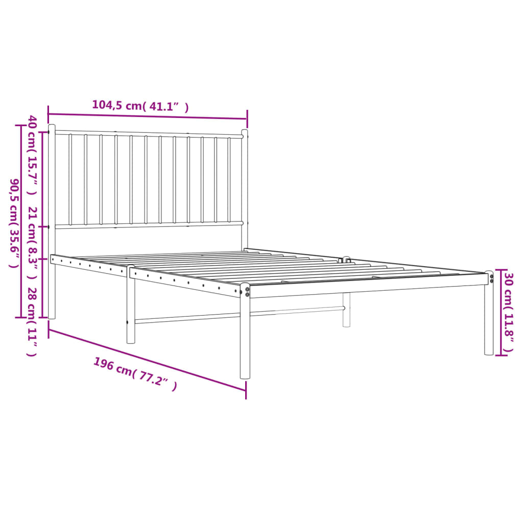 vidaXL sengeramme med sengegavl 100x190 cm metal sort