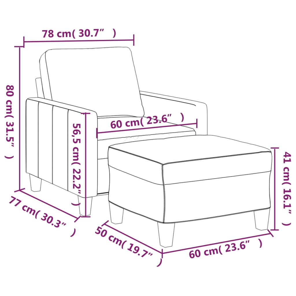 vidaXL sofastol med fodskammel 60 cm kunstlæder Cappuccino