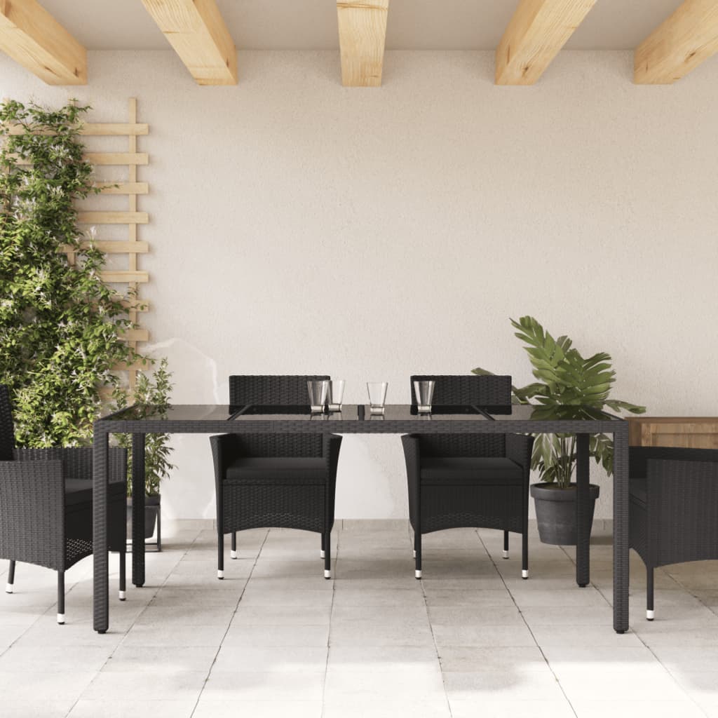 vidaXL havebord med glastop 90x90x75 cm polyrattan sort