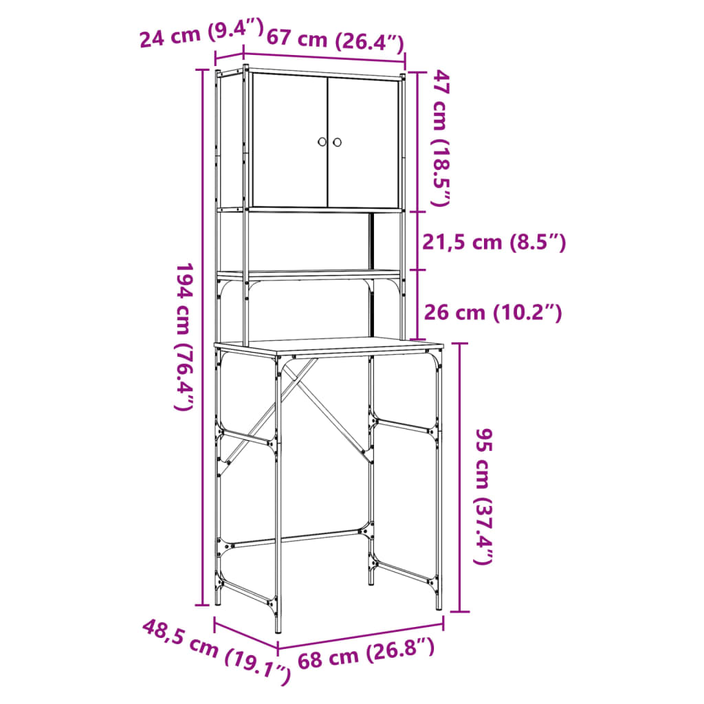 vidaXL vaskemaskineskab 68x48,5x194 cm sonoma-eg