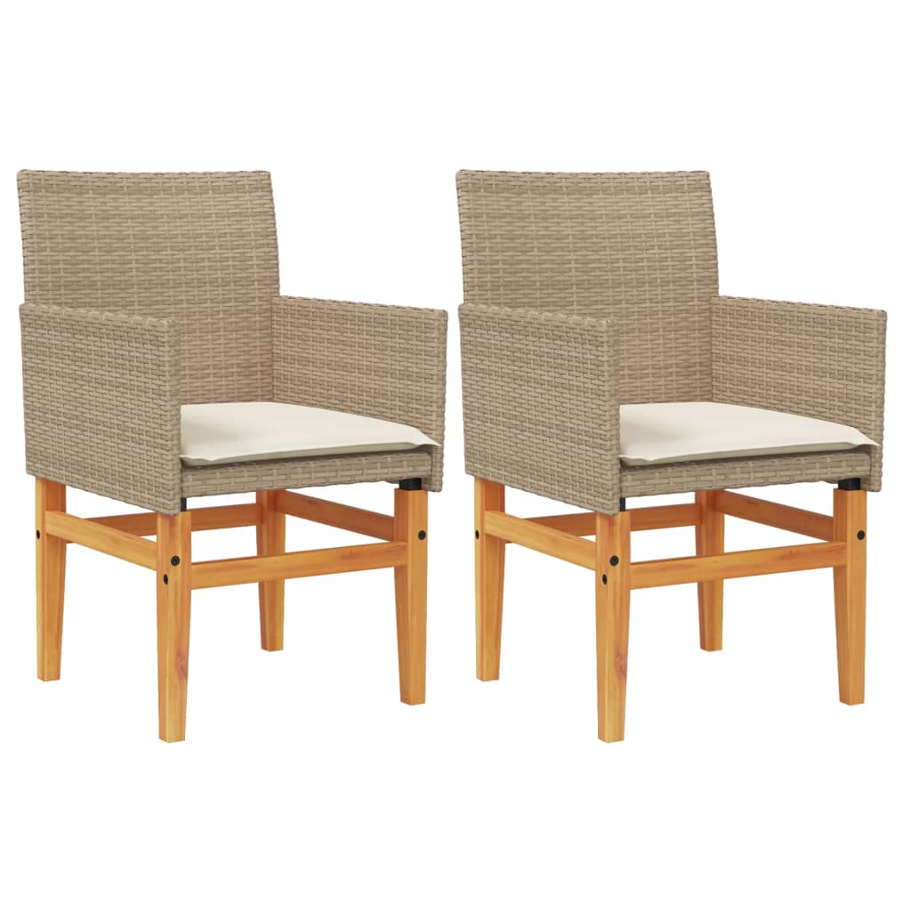 vidaXL havestole 2 stk. med hynder polyrattan og massivt træ beige