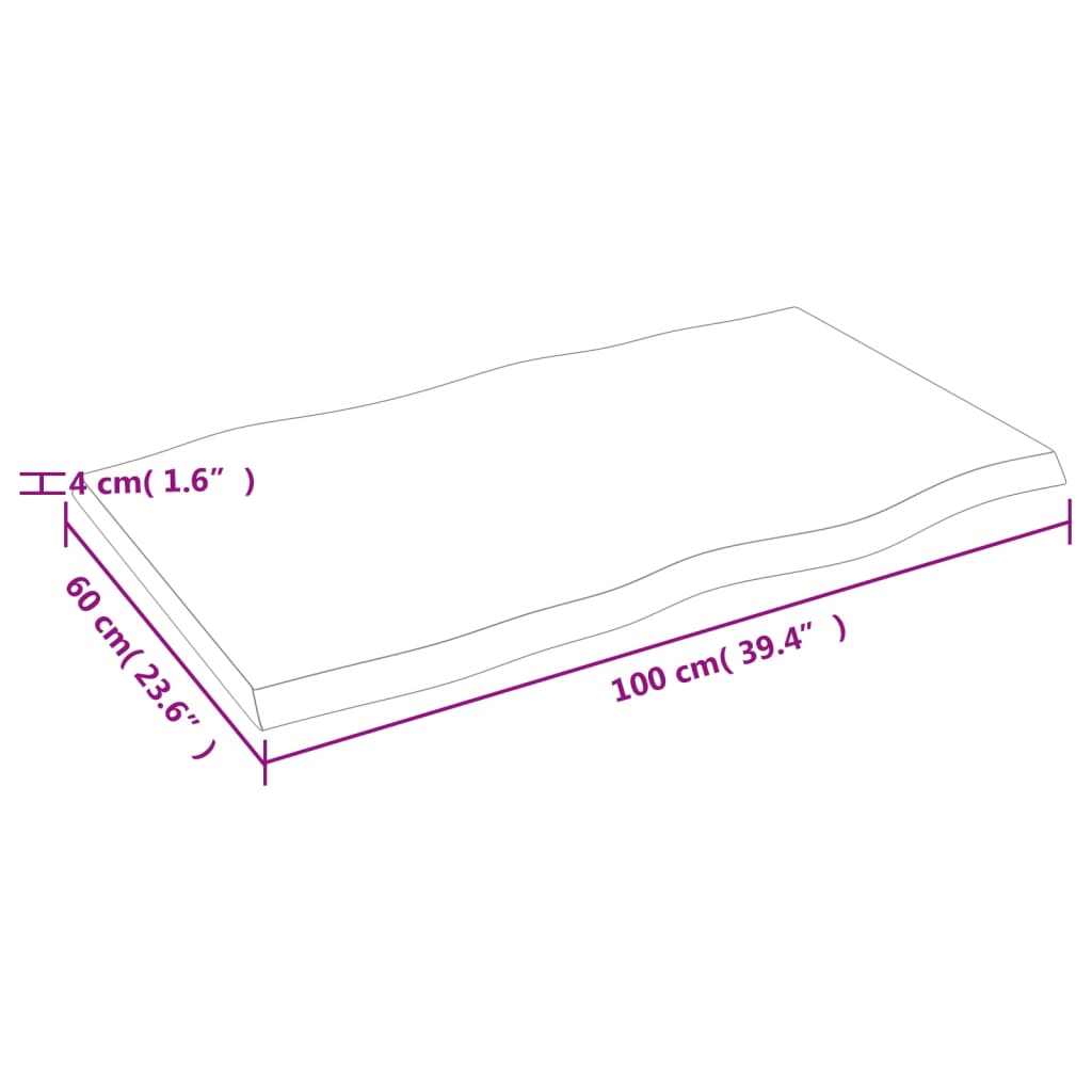 vidaXL bordplade 100x60x(2-4)cm naturlig kant ubehandlet massivt træ