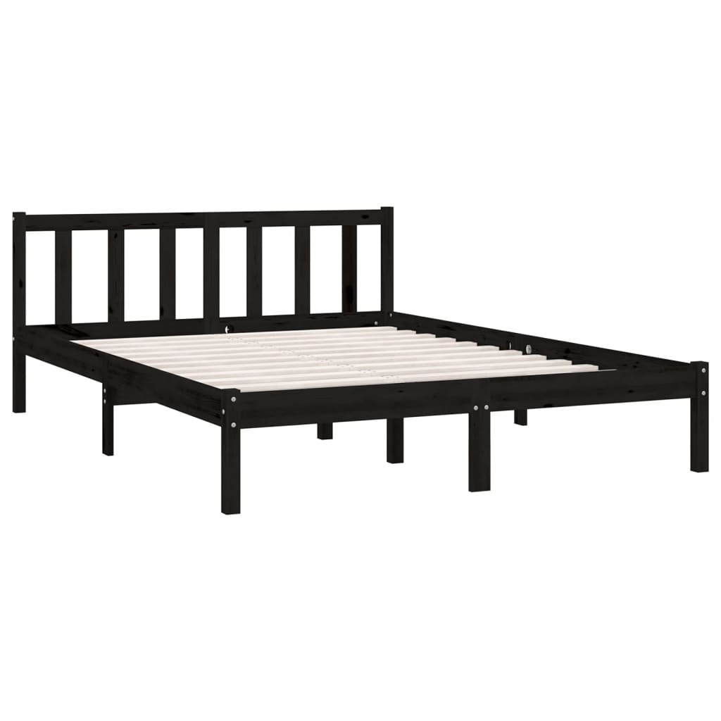 vidaXL sengeramme 135x190 cm Double massivt fyrretræ sort