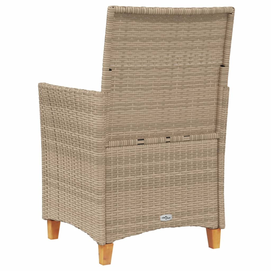 vidaXL havestole 2 stk. med hynder polyrattan og massivt træ beige