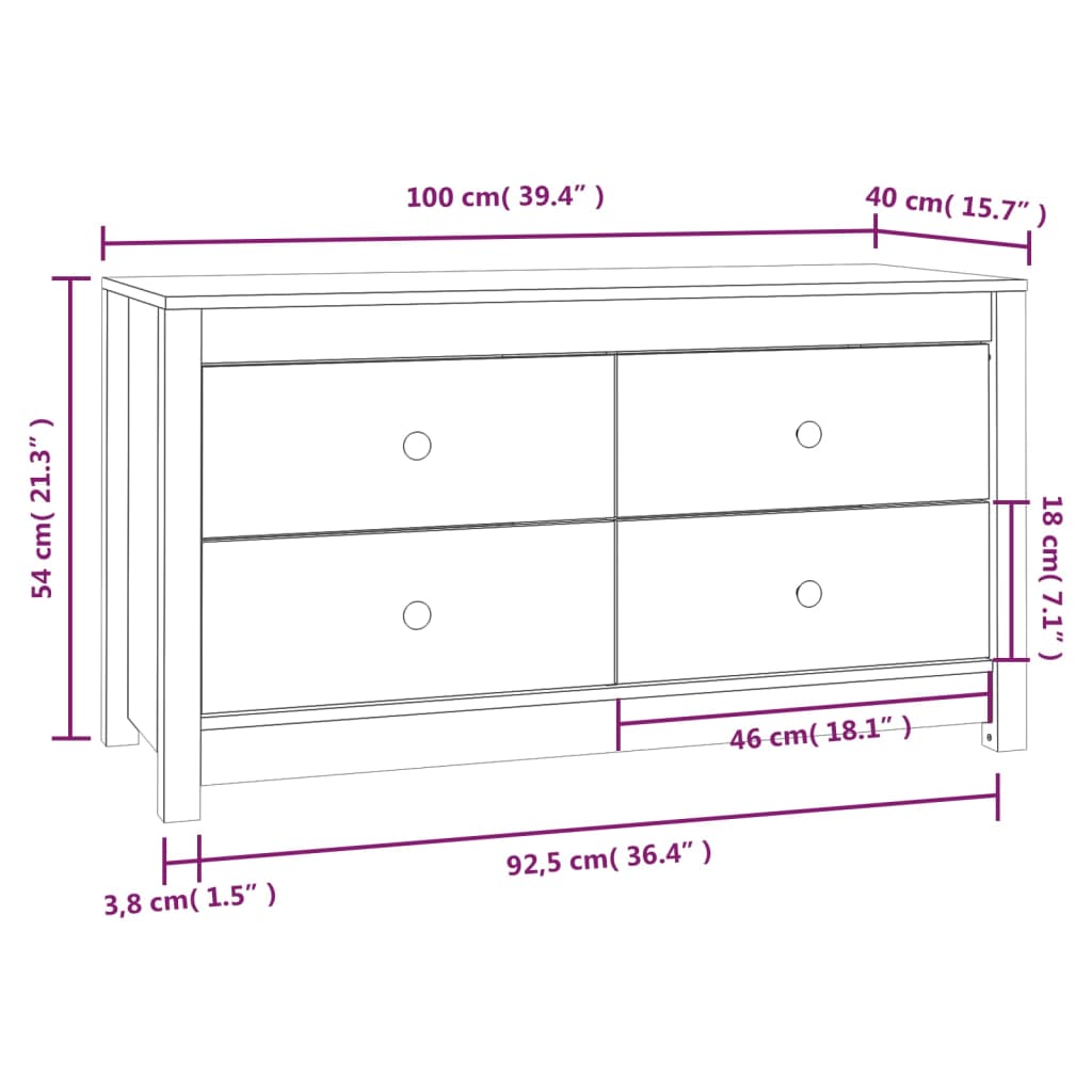 vidaXL sideskab 100x40x54 cm massivt fyrretræ gyldenbrun