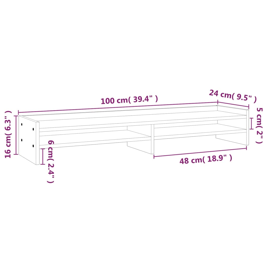 vidaXL skærmholder 100x24x16 cm massivt fyrretræ