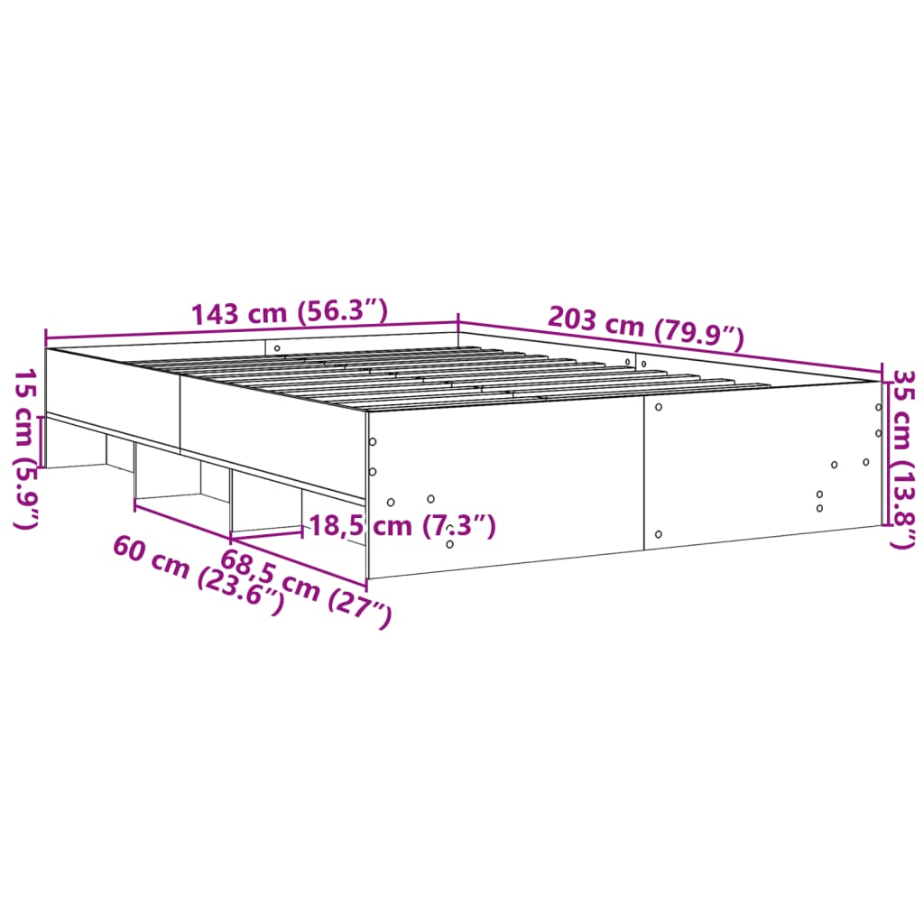 vidaXL sengeramme 140x200 cm uden madras konstrueret træ sonoma-eg