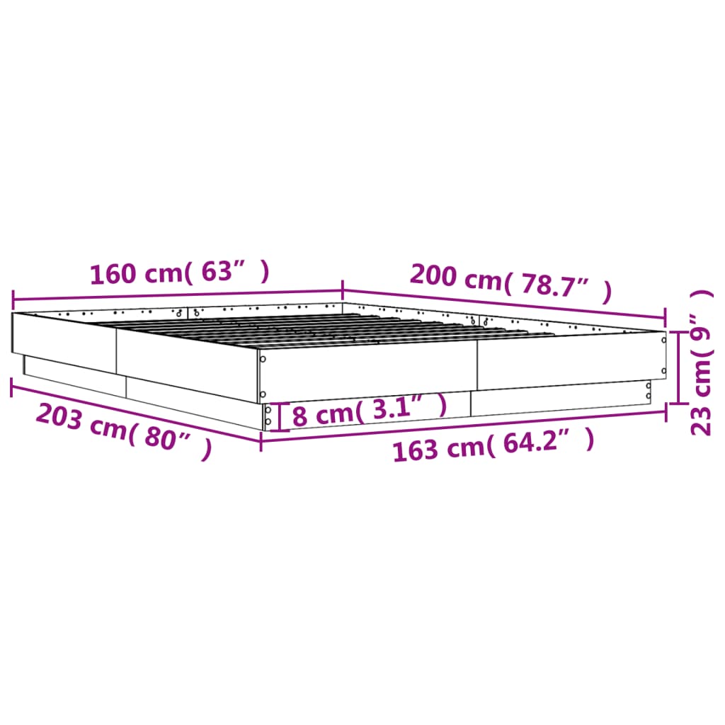 vidaXL sengestel 160x200 cm konstrueret træ brun eg