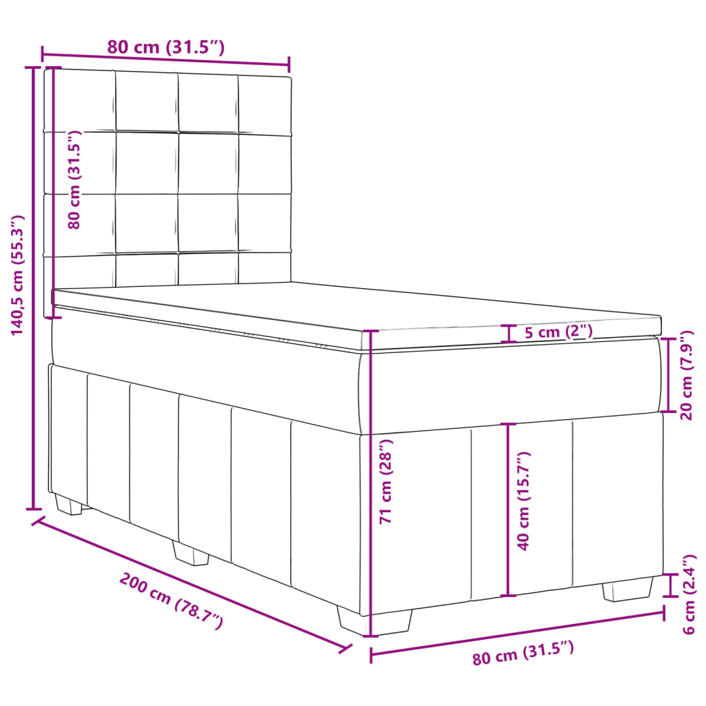 vidaXL kontinentalseng med madras 80x200 cm stof sort