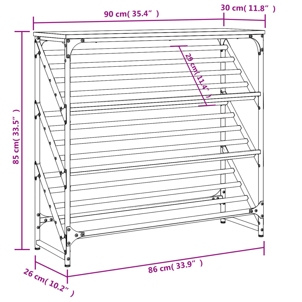 vidaXL skostativ 90x30x85 cm konstrueret træ sort