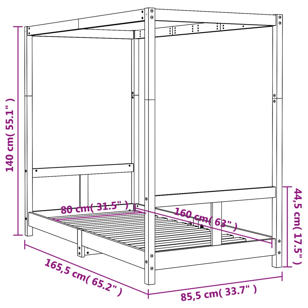 vidaXL sengeramme til juniorseng 80x160 cm massivt fyrretræ