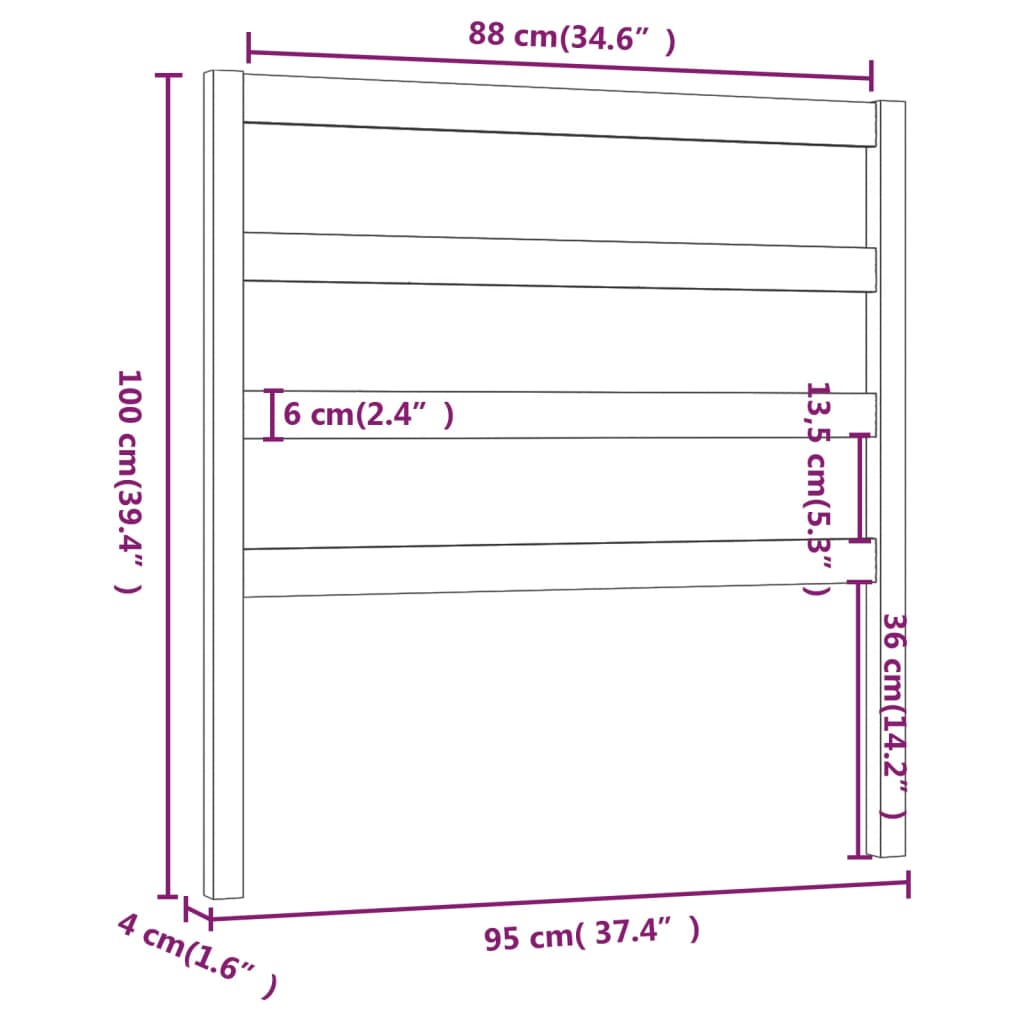 vidaXL sengegavl 95x4x100 cm massivt fyrretræ hvid