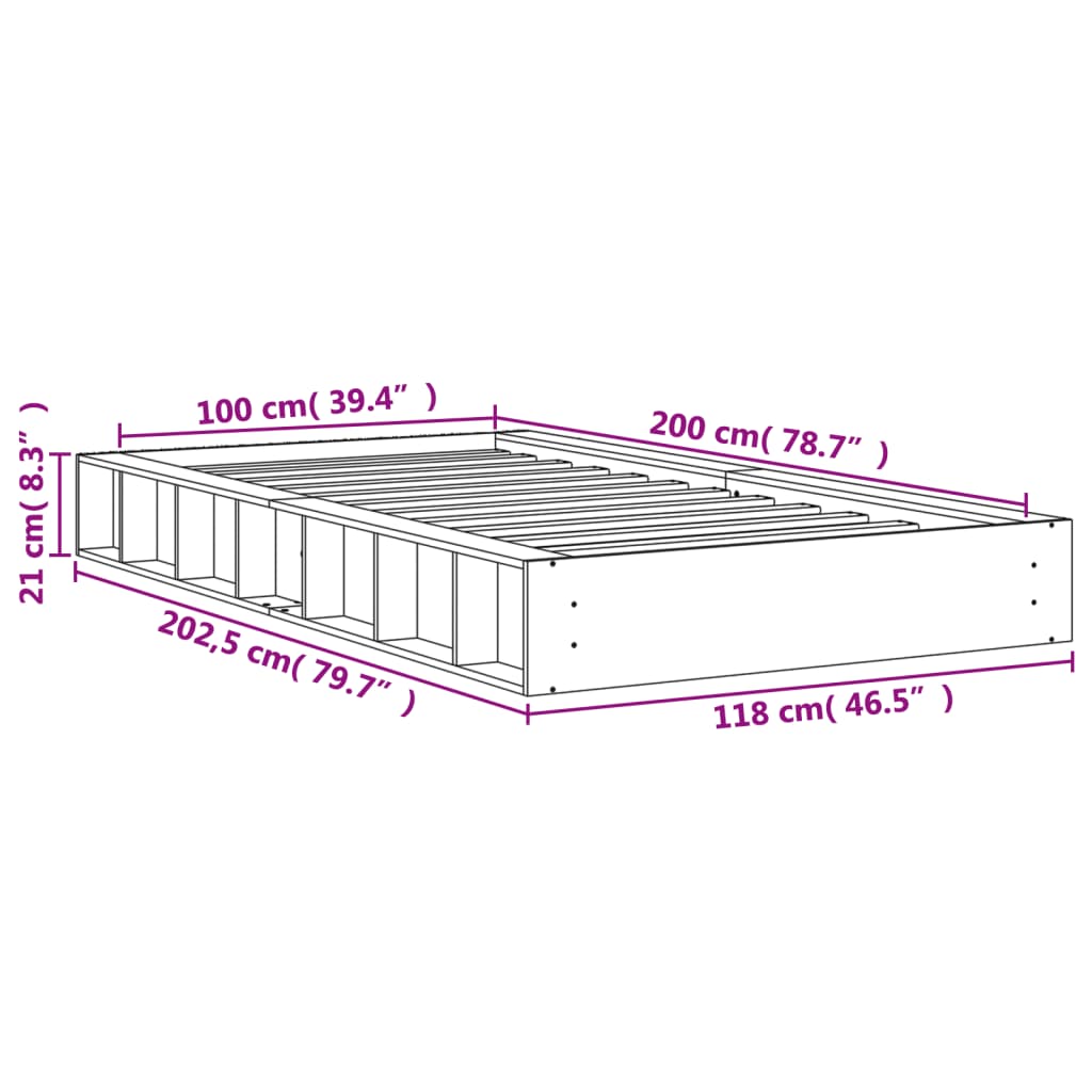 vidaXL sengeramme uden madras 100x200 cm massivt fyrretræ gyldenbrun