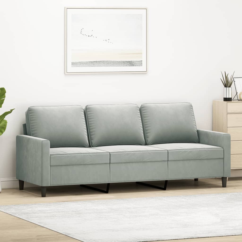 vidaXL 3-personers sofa 180 cm velour lysegrå