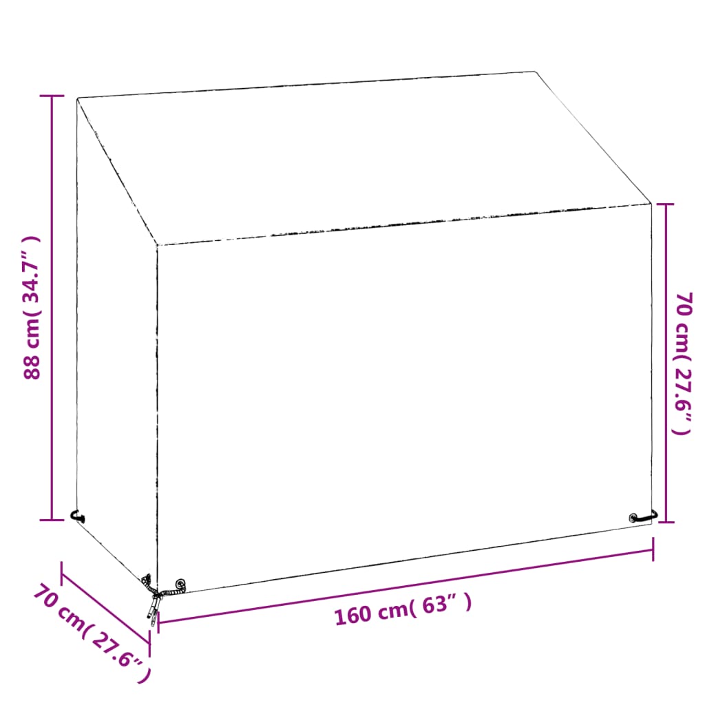 vidaXL overtræk til havebænk 160x70x70/88 cm 8 øjer polyethylen