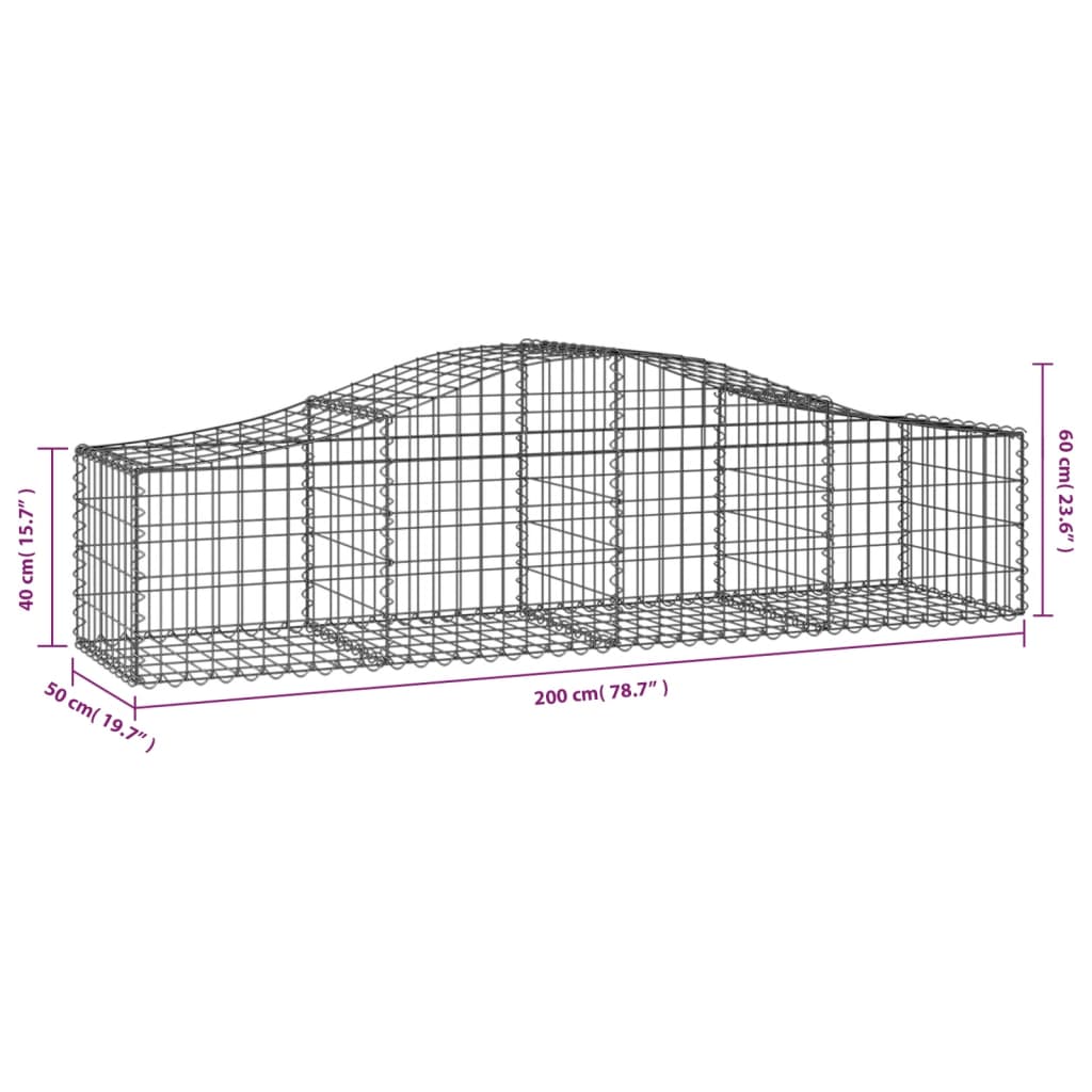 vidaXL buede gabionkurve 8 stk. 200x50x40/60 cm galvaniseret jern