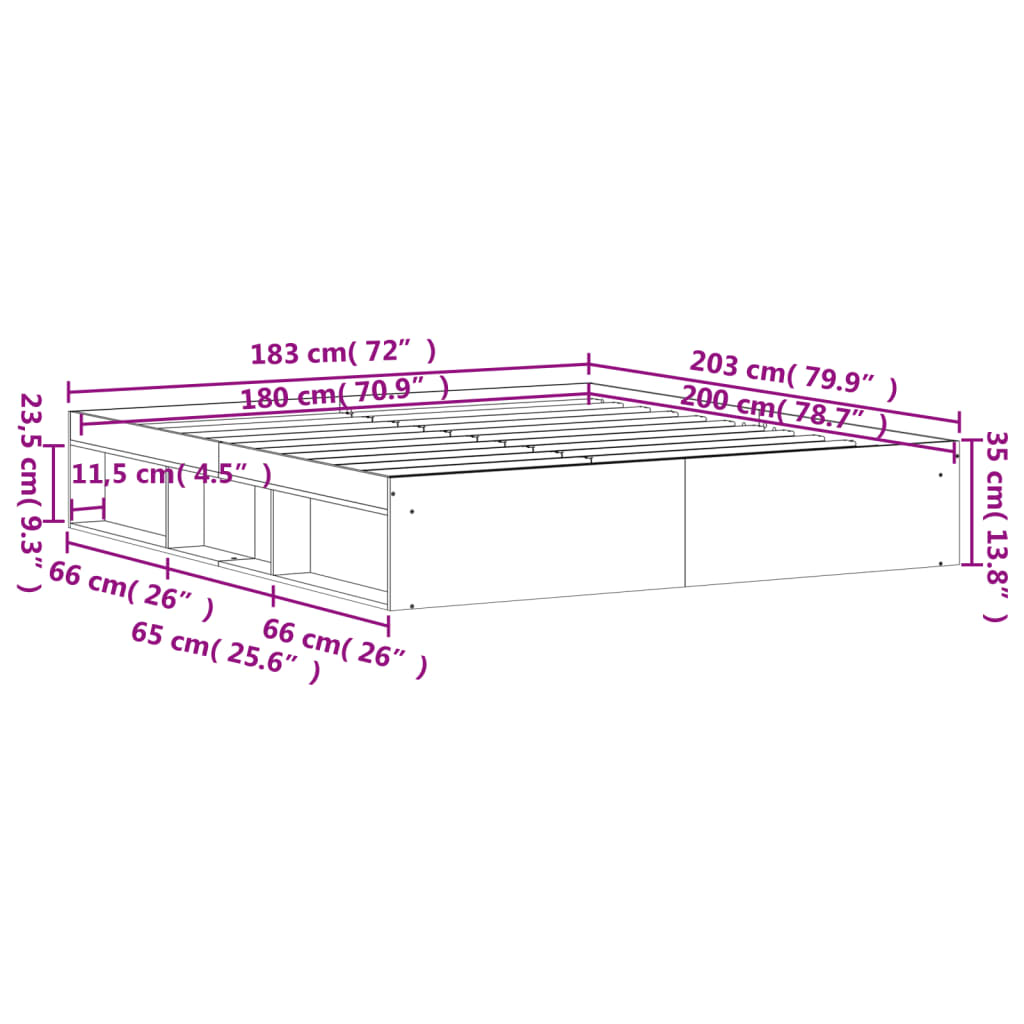 vidaXL sengeramme 180x200 cm betongrå