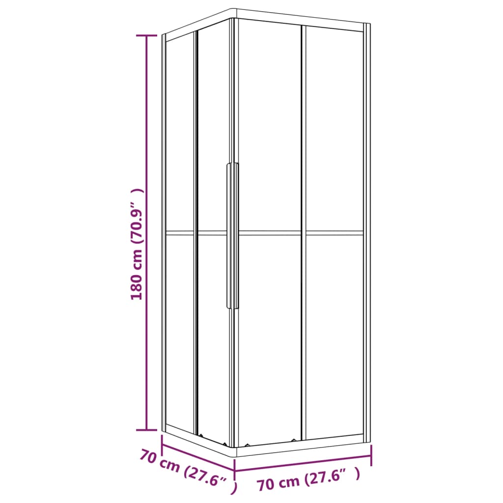 vidaXL brusekabine 70x70x180 cm matteret sikkerhedsglas