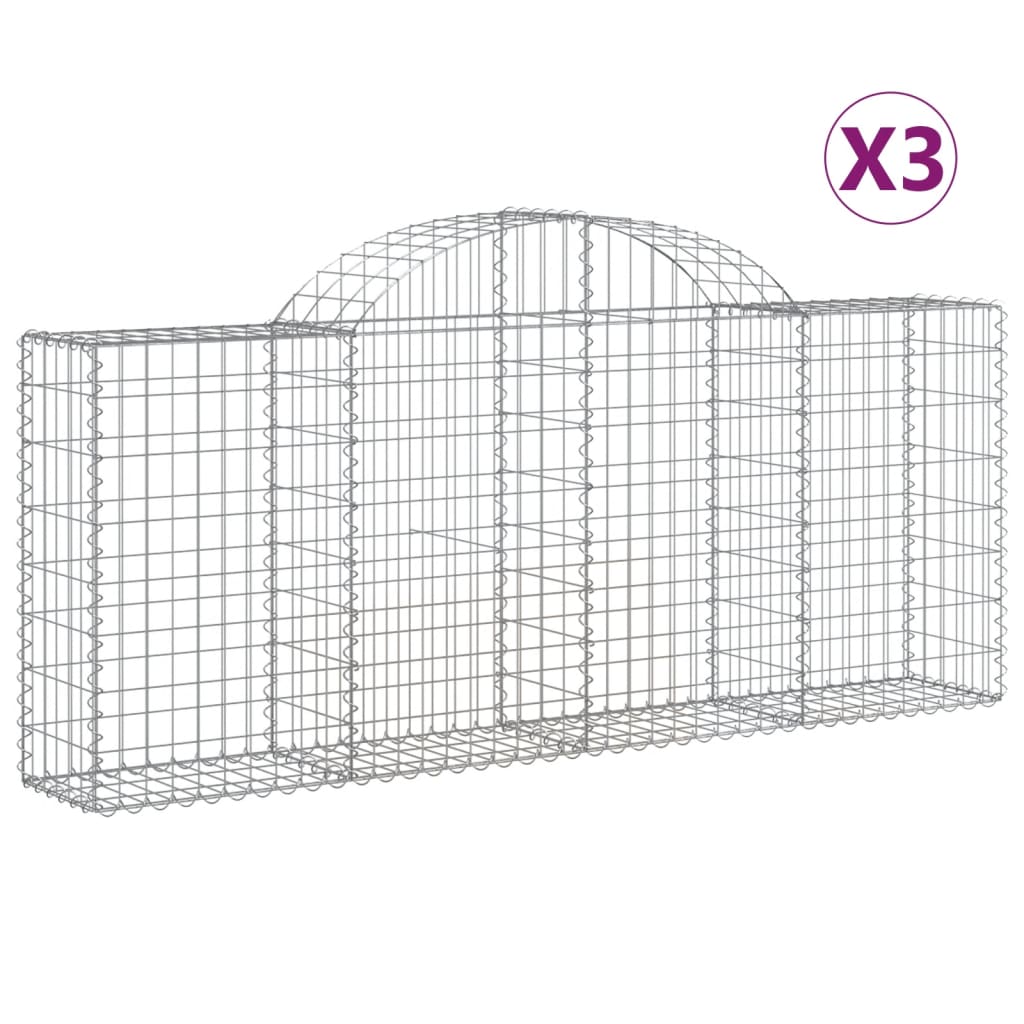 vidaXL buede gabionkurve 3 stk. 200x30x80/100 cm galvaniseret jern