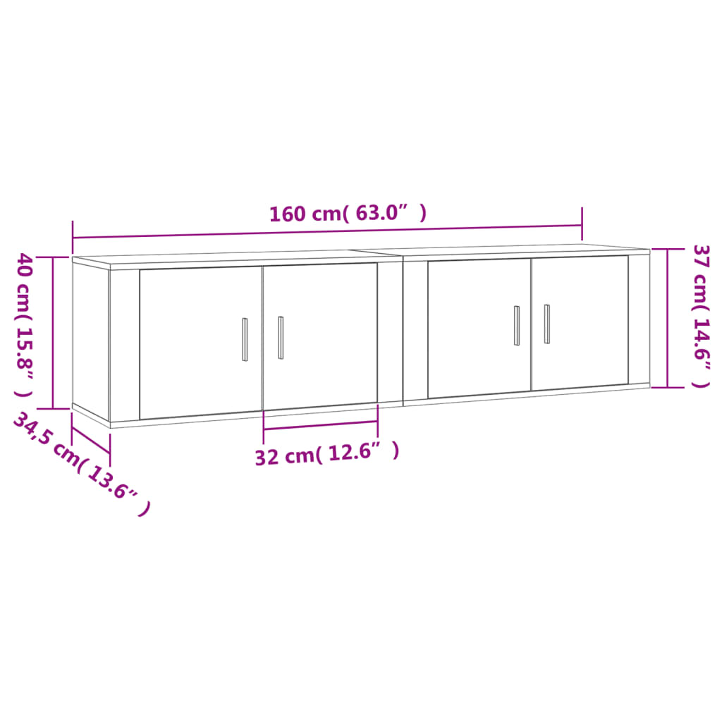 vidaXL væghængte tv-skabe 2 stk. 80x34,5x40 cm brun egetræsfarve